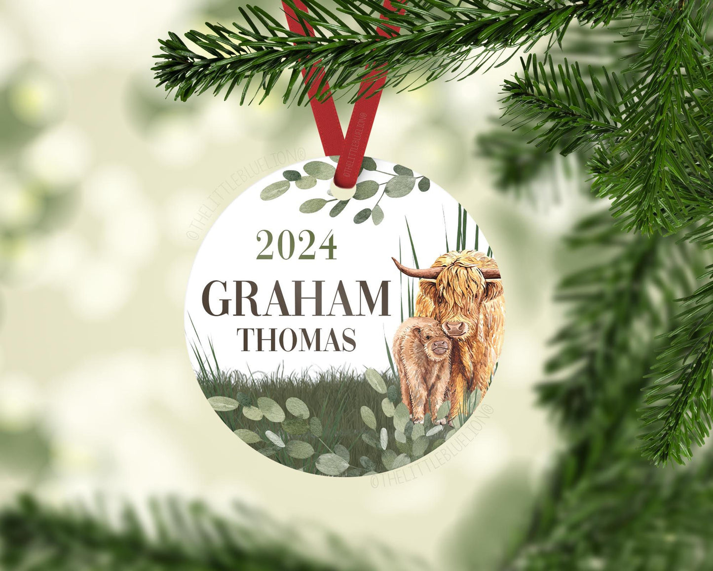 Highland Cow Baby 1st Christmas Ornament, C21