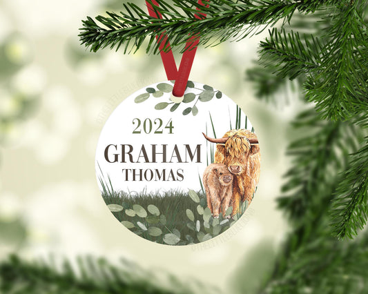 Highland Cow Baby 1st Christmas Ornament, C21
