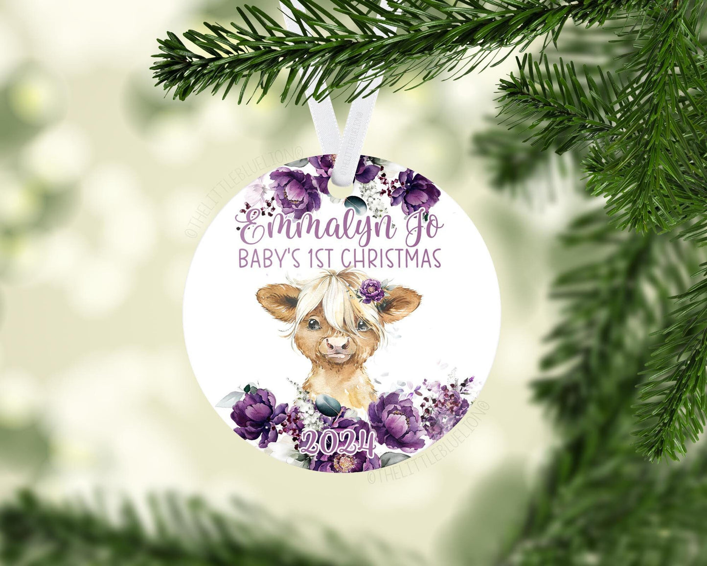 Girl Highland Cow Baby 1st Christmas Ornament, C46