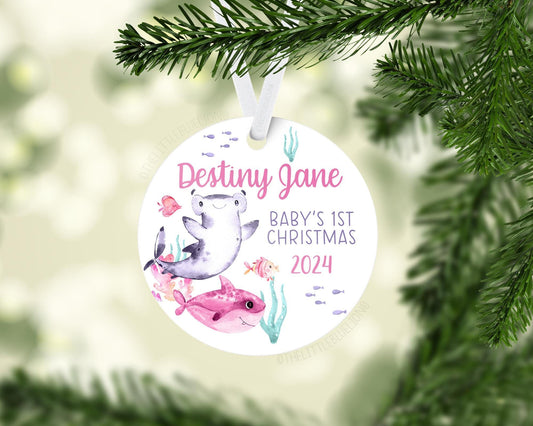 Girl Shark Baby First Christmas Ornament, O3