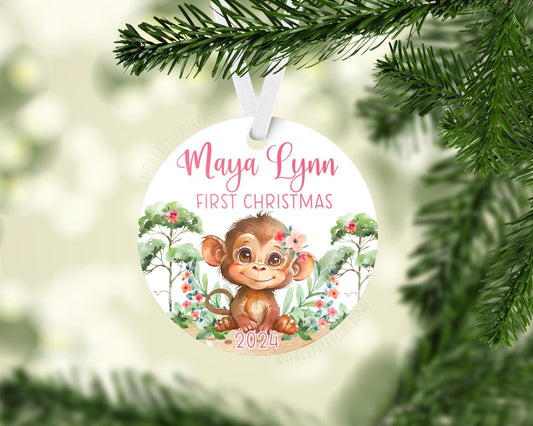 Girl Monkey Baby 1st Christmas Ornament, S72