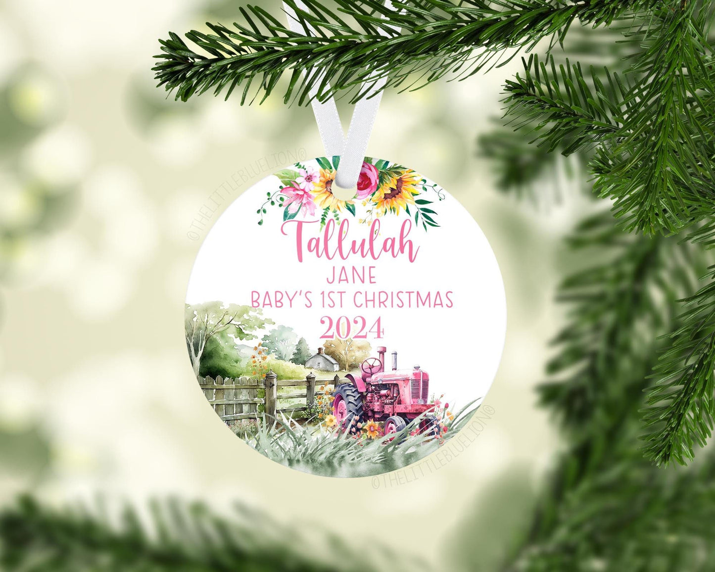 Pink Tractor Baby First Christmas Ornament, C51