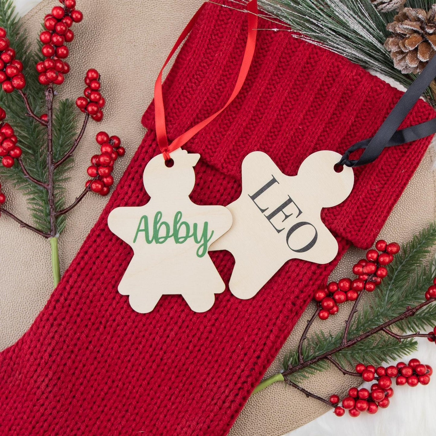 Wooden Gingerbread Girl Stocking Name Tags