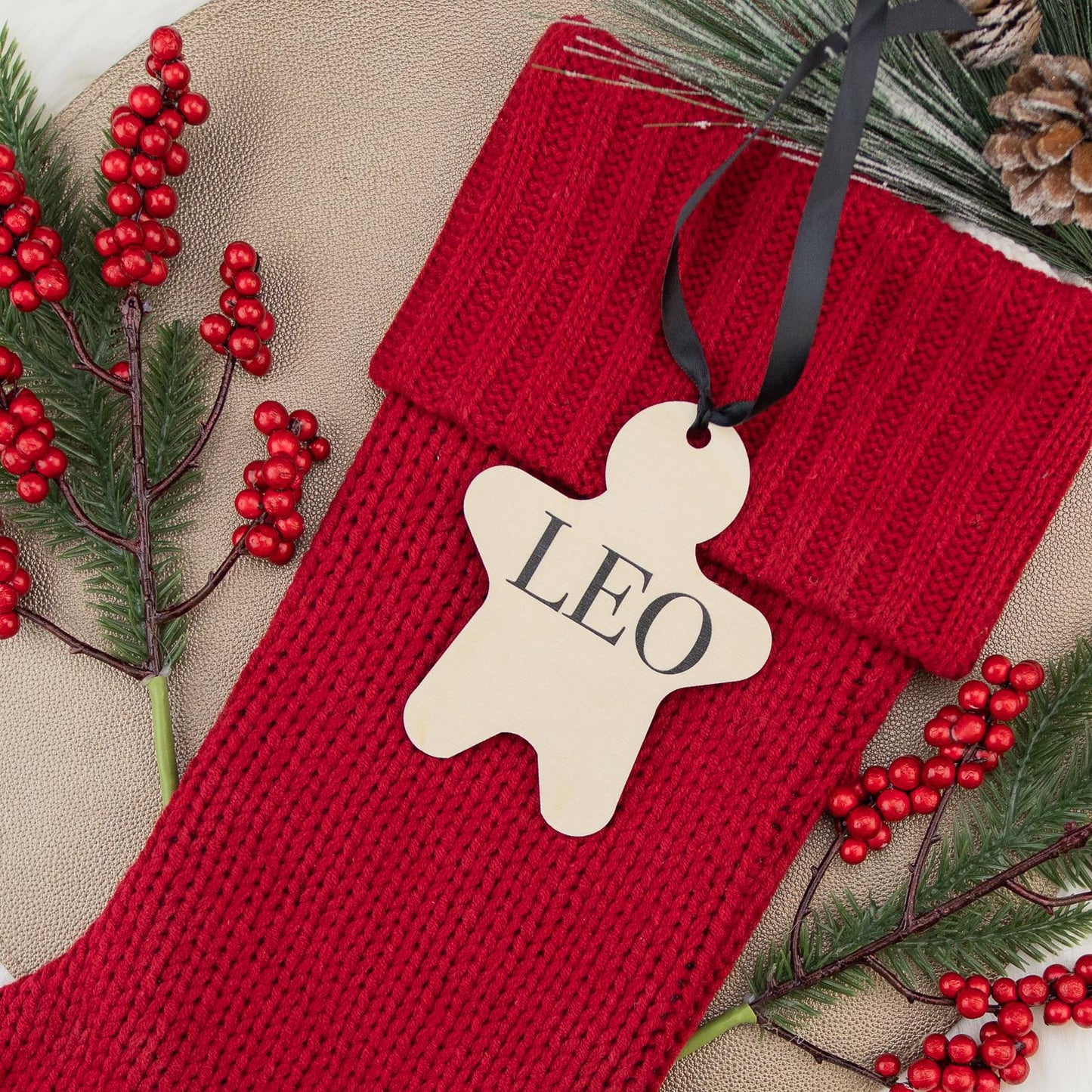 Wooden Gingerbread Girl Stocking Name Tags