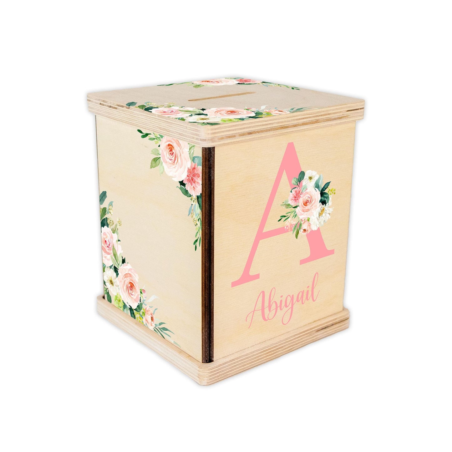 Blush Monogram Floral Piggy Bank