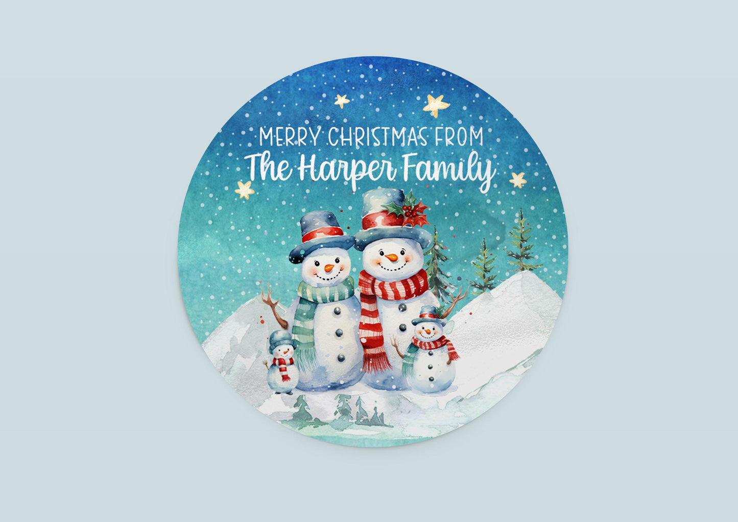 Family Name Christmas Stickers, Family of Four Snowmen