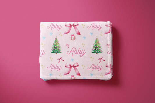 Pink Bow Christmas Blanket