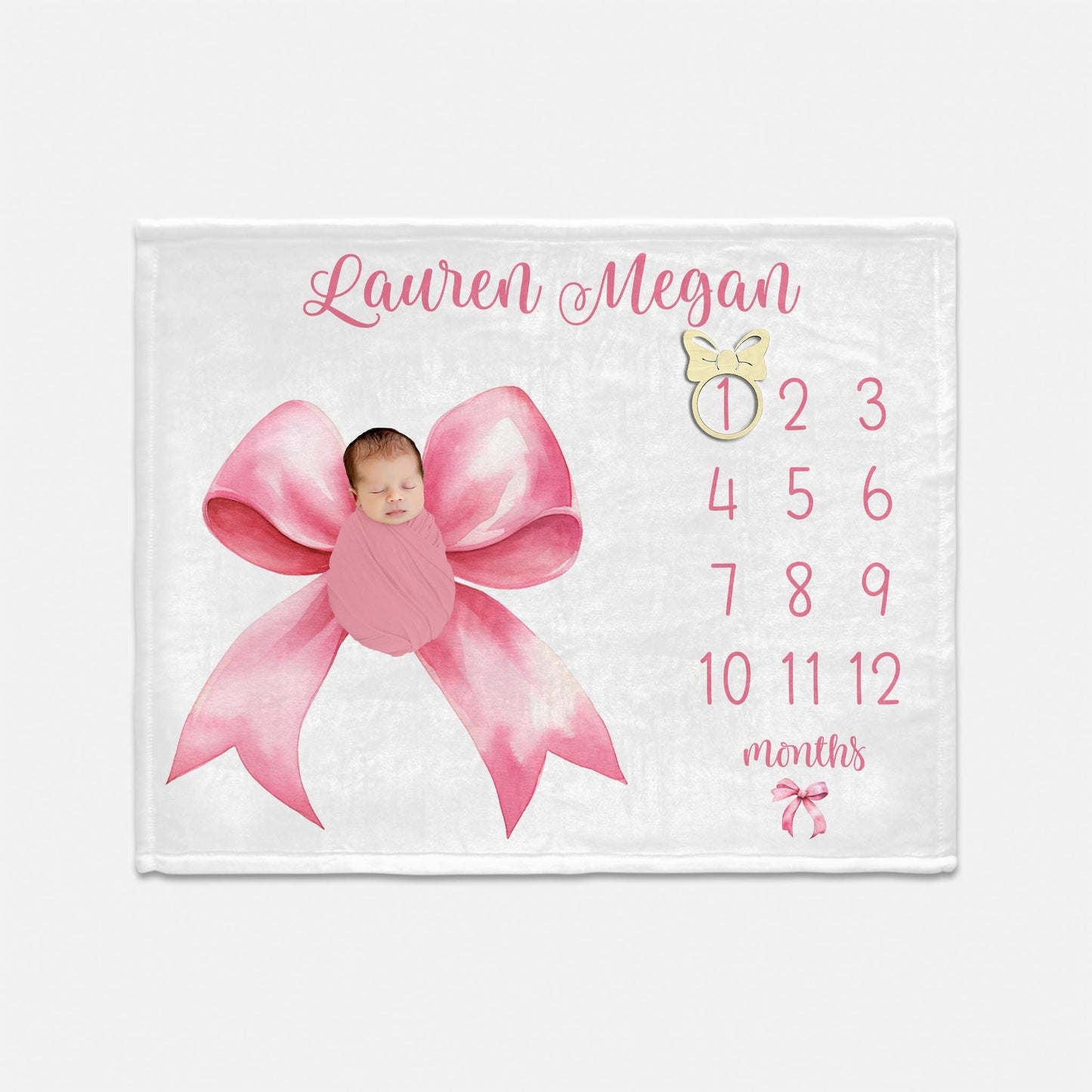 Pink Bow Baby Milestone Blanket, G90