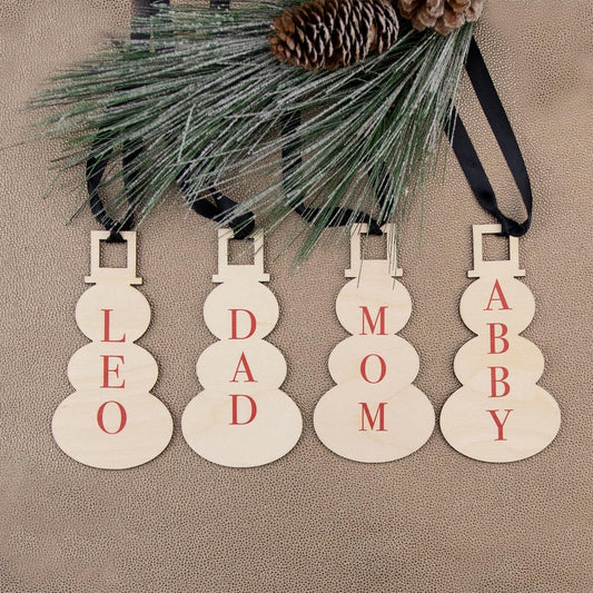 Wooden Snowman Stocking Name Tags