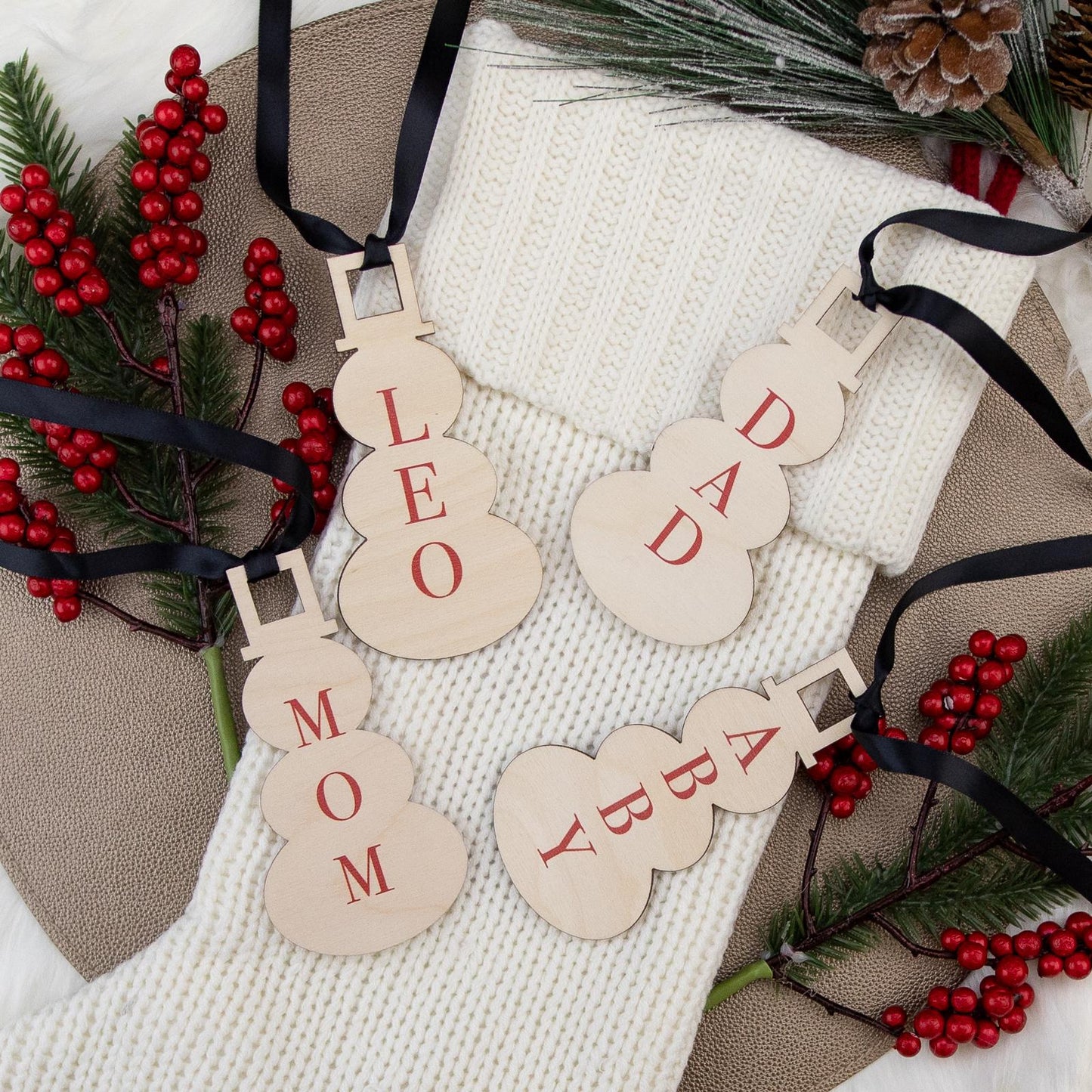 Wooden Snowman Stocking Name Tags