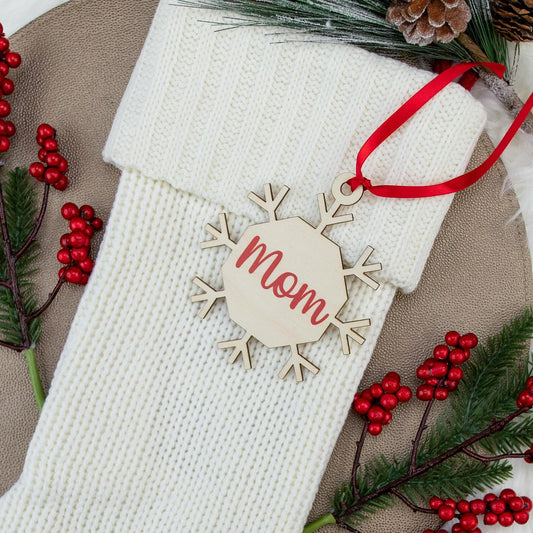 Wooden Snowflake Stocking Name Tags