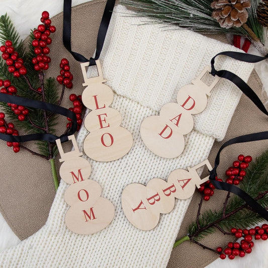 Wooden Snowman Stocking Name Tags