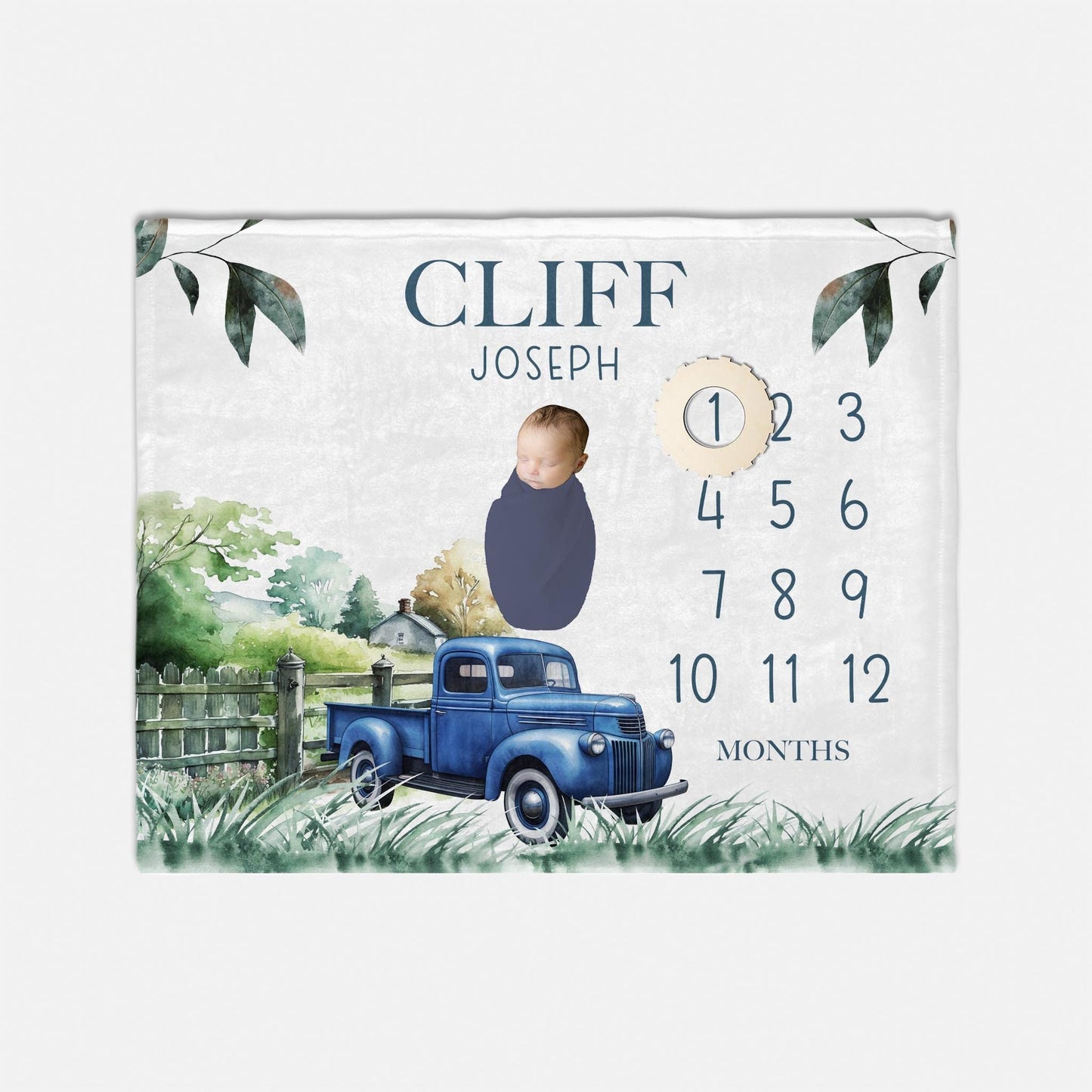 Blue Truck Baby Milestone Blanket, C40