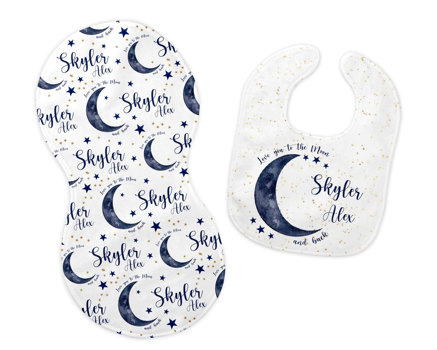 Blue Moon Bib and Burp Cloth Set, T10