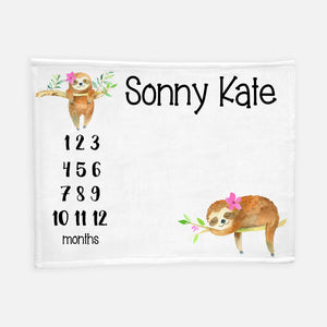 Sloth Baby Girl Milestone Blanket