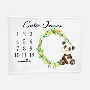 Panda Bear Baby Girl Milestone Blanket