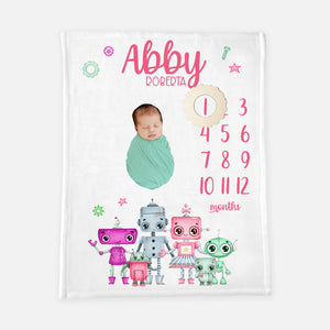 Robot Baby Girl Milestone Blanket
