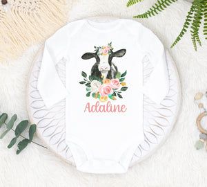 Cow Baby Bodysuit, Cow Baby Outfit, Baby Shower Gift, Pregnancy Reveal Baby Shirt, Baby One Piece, Cow Baby Outfit, Girl Cow One Piece