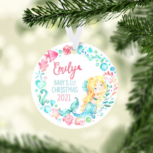 Blonde Mermaid Baby First Christmas Ornament