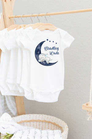 Moon Elephant Baby Bodysuit, Moon Elephant Baby Outfit, Baby Shower Gift, Pregnancy Reveal Baby Shirt, Baby One Piece