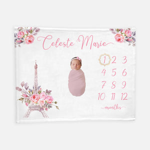 Paris Pink Eiffel Tower Baby Girl Milestone Blanket