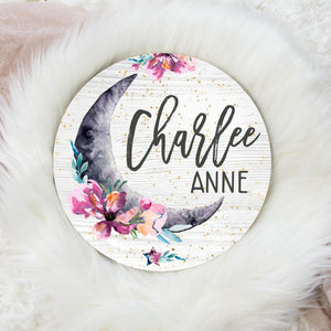 Floral Moon and Stars Baby Name Sign