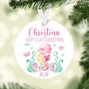 Seahorse Pink Baby 1st Christmas Ornament