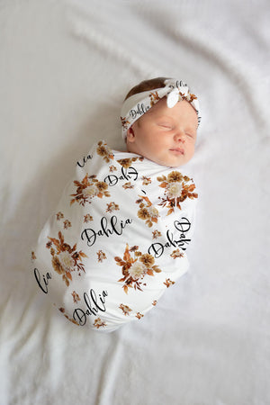 Dahlia Floral Print Baby Blanket Swaddle