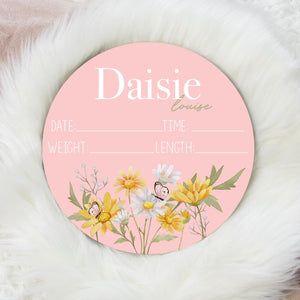 Daisy Floral Baby Birth Stat Sign