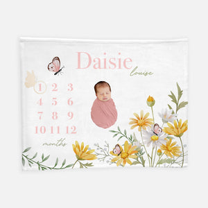 Daisy Floral Baby Milestone Blanket