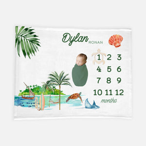 Tropical Beach Boy Baby Milestone Blanket