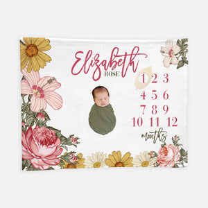Boho Vintage Floral Baby Girl Milestone Blanket