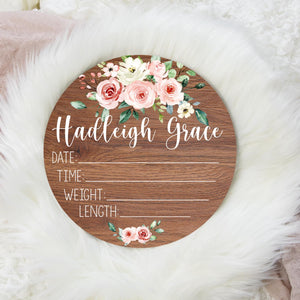 Blush and Peach Floral Birth Stat Sign