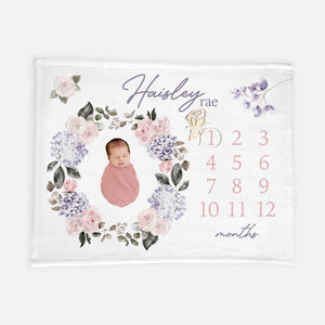 Hydrangea and Roses Baby Milestone Blanket