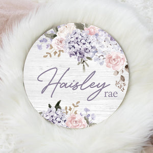 Hydrangea and Rose Floral Baby Name Sign
