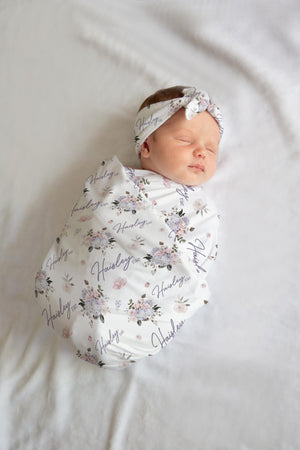 Hydrangea and Rose Floral Baby Swaddle Blanket