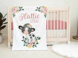 Cow Floral Girl Baby Blanket