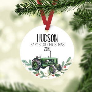 Tractor Baby First Christmas Ornament
