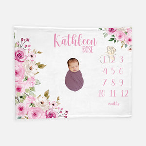 Pink Rose Floral Baby Girl Milestone Blanket
