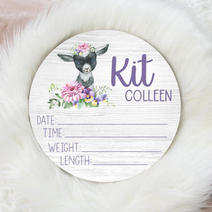 Goat Floral Baby Girl Birth Stat Sign