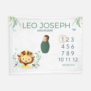 Lion Baby Boy Milestone Blanket