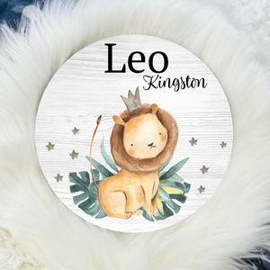 Lion Crown Round Wood Baby Name Sign