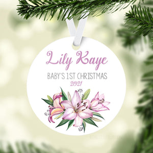 Lily Floral Baby 1st Christmas Ornament