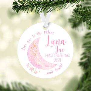 Pink Moon Baby 1st Christmas Ornament