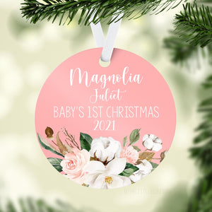 Magnolia Pink Baby 1st Christmas Ornament