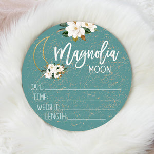 Magnolia Floral Moon Baby Birth Stat Sign