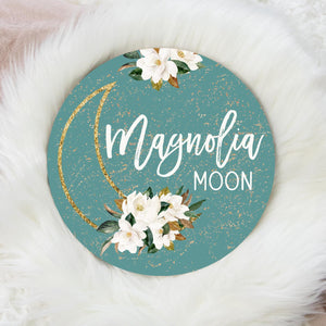 Magnolia Floral Moon Baby Name Sign