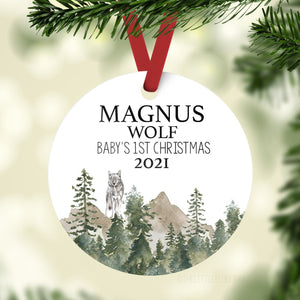 Wolf Mountains Baby 1st Christmas Ornament