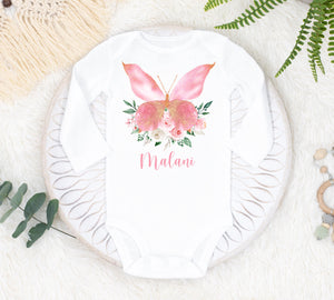 Butterfly Baby Bodysuit, Butterfly Baby Outfit, Baby Shower Gift, Pregnancy Reveal Baby Shirt, Baby One Piece, Pink Butterfly Baby Outfit