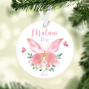Pink Butterfly Baby Christmas Ornament